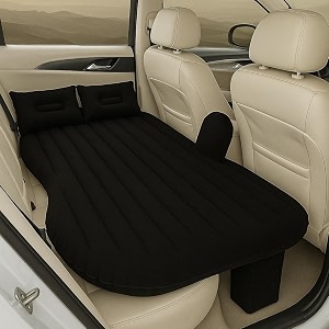 rubberwood inflatable leisure sofa chair and footstool outdoor folding lounger flocking lazy couch 2-in-1 lounge bed set portable recliner with air pump car black