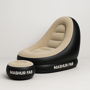 pvc inflatable leisure sofa chair and footstool outdoor folding lounger flocking lazy couch 2-in-1 lounge bed set portable recliner with air pump beige