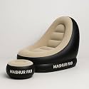 Pvc Inflatable Leisure Sofa Chair and Footstool, Outdoor Folding Lounger Flocking Lazy Couch, 2-in-1 Lounge Bed Set Portable Recliner with Air Pump (Beige)