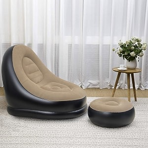 inflatable lounge chair for adults folding portable lazy sofa with foot stool indoor livingroom bedroom office balcony black amp brown outdoor travel camping 2-in-1 with air pump