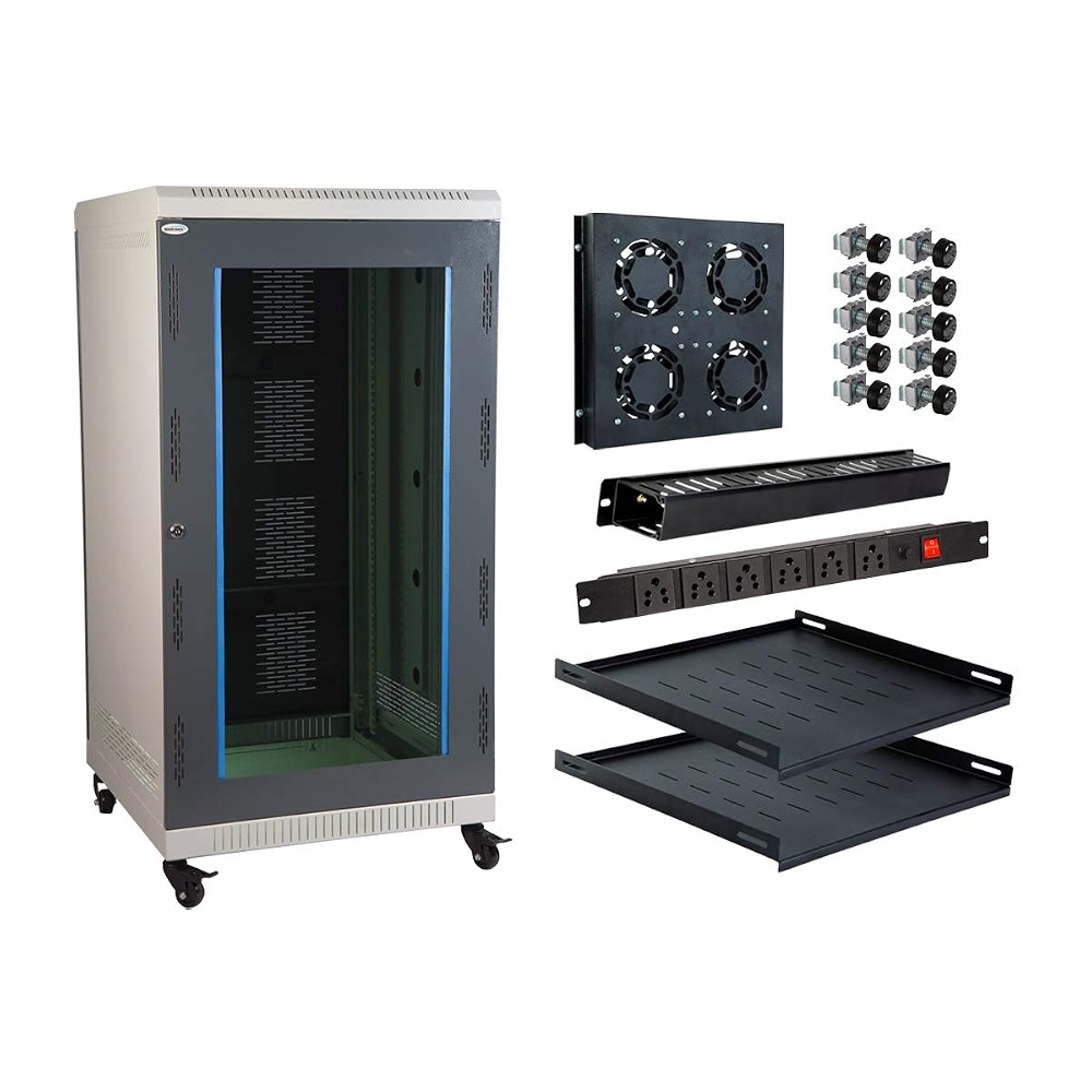 MASS RACK 22U 600X600mm Network Rack with PDU 6 Socket, Server Tray(2 ...