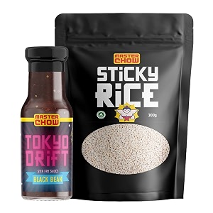 masterchow black bean fried rice kit  tokyo drift black bean stir fry cooking sauce 220g amp sticky rice 300g  100 vegetarian  ready to cook  no artificial additives  medium spicy