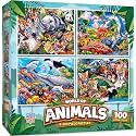 MasterPieces Jigsaw Puzzle Set for Kids, 4-Pack of 100 Piece Puzzles, Educational Animal Theme, Fun Game, Gift Idea, 8" x 10"
