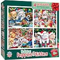 MasterPieces – Jigsaw Puzzle Set for Kids 6+ Years, 4-Pack of 100 Pieces, Educational and Fun Game, Holiday Puppies &amp; Kitties Collection, Gift Idea for Children, 8" x 10"