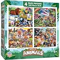 MasterPieces – Jigsaw Puzzle Set for Kids 6+ Years, 4-Pack of 100 Pieces, Educational and Fun Game, World of Animals Collection V2, Gift Idea for Children, 8" x 10"