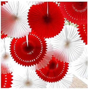 masti zone pack of 6 red and white colour tissue paper  hanging paper fan for christmas new year wedding party decoration item