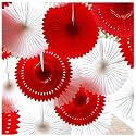 Masti Zone Pack of 6 Red and White Colour Tissue Paper / Hanging Paper Fan for Christmas New Year Wedding Party Decoration Item