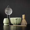 Matcha Whisk Set, Matcha Set Includes Ceramic Matcha Bowl, Bamboo Whisk, Scoop, Chasen Holder, Sifter, 5 Pcs Perfect Matcha Kit for Matcha Lover (Mottled Green)