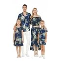 Matchable Family Hawaiian Luau Men Women Girl Boy Clothes in Pineapple Garden Navy