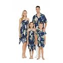 Matchable Family Hawaiian Luau Men Women Girl Boy Clothes in Pineapple Garden Navy