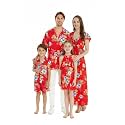 Matchable Family Hawaiian Luau Men Women Girl Boy Clothes in Hibiscus Red