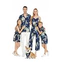 Matchable Family Hawaiian Luau Men Women Girl Boy Clothes in Pineapple Garden Navy