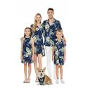 Matchable Family Hawaiian Luau Men Women Girl Boy Clothes in Pineapple Garden Navy