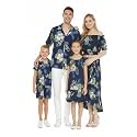 Matchable Family Hawaiian Luau Men Women Girl Boy Clothes in Pineapple Garden Navy