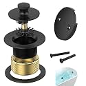 Matte Black Bathtub Drain, Hair Catcher and 2-Hole Overflow Faceplate, 11.5/16 UNC, Lift and Turn Bathtub Drain Replacement, Tub Drain Stopper