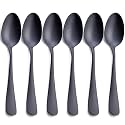 Matte Black Dinner Spoon, GoGeiLi Stainless Steel Satin Finish 7.8-inch Silverware Flatware Spoon Set, Service for 6, Dishwasher Safe