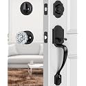 Matte Black Front Door Lock Set with Glass Door Knob Classic