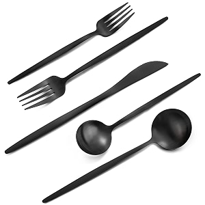 matte black silverware set vanvro 40-piece stainless steel flatware set satin finish tableware cutlery set service for 8 home and restaurant dishwasher safe
