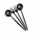 Matte Black Spoon and Fork Set – 4-Piece Stainless Steel Cutlery Set with Round Head Spoons | Modern Flatware for Dining, Gifting &amp; Table Decor – Dishwasher Safe &amp; Rust Resistant