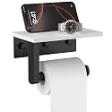 Matte Black Toilet Paper Holder with Marble Shelf Tissue Roll Holder
