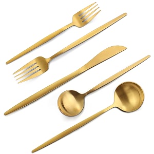 matte gold silverware set vanvro 40-piece stainless steel flatware set satin finish tableware cutlery set service for 8 home and restaurant dishwasher safe