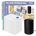 MattEasy Polyethylene Vacuum Storage Bags With Electric Air Pump, 12 Medium (27.5X19, 5In, Space Saver Sealed For Clothes, Comforters, Blankets, Bedding, Pump Black, White)