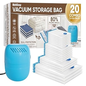 matteasy polyethylene vacuum storage bags with electric air pump 12 medium 275x19 5in space saver sealed for clothes comforters blankets bedding pump black white
