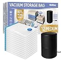 MattEasy Polyethylene Vacuum Storage Bags With Electric Air Pump, 12 Medium (27.5X19, 5In, Space Saver Sealed For Clothes, Comforters, Blankets, Bedding, Pump Black, White)