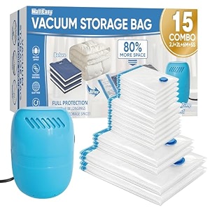 matteasy polyethylene vacuum storage bags with electric air pump 12 medium 275x19 5in space saver sealed for clothes comforters blankets bedding pump black white