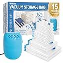 MattEasy Polyethylene Vacuum Storage Bags With Electric Air Pump, 12 Medium (27.5X19, 5In, Space Saver Sealed For Clothes, Comforters, Blankets, Bedding, Pump Black, White)