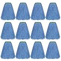 Matthew Cleaning 16oz 12Pack Cotton Floor Mop,Cotton Looped-Open String Heavy Duty String Refills, Universal Headband Blend Material,Mop Head Replacement for Home, Industrial and Commercial Use(Blue)