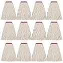 MATTHEW CLEANING 16oz 12Pack Cotton Mop Head Replacement,Cotton Looped-Open String Heavy Duty String Mop Refills, Universal Headband Blend,Floor Cleaning for Home, Industrial and Commercial Use(White)
