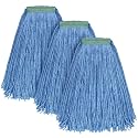 Matthew Cleaning 16oz 3Pack Cotton Floor Mop,Cotton Looped-Open String Heavy Duty String Refills, Universal Headband Blend ,Mop Head Replacement for Home, Industrial and Commercial Use(Blue)