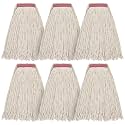 Matthew Cleaning 16oz 6Pack Cotton Floor Mop,Cotton Looped-Open String Heavy Duty String Refills, Universal Headband Blend ,Mop Head Replacement for Home, Industrial and Commercial Use(White)