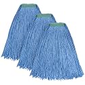 Matthew Cleaning 20oz 3Pack Cotton Floor Mop,Cotton Looped-Open String Heavy Duty String Refills, Universal Headband Blend Material,Mop Head Replacement for Home, Industrial and Commercial Use(Blue)