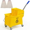 Matthew Cleaning 22 Quart Compact Mop Bucket INCL.2 Pack Mop Head with Side Press Wringer On Wheels,Tandem Portable Floor Cleaning Wavebrake,Ideal for Household,Industrial,Restaurant,Janitorial Use