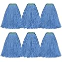 Matthew Cleaning 24oz 6Pack Cotton Floor Mop,Cotton Looped-Open String Heavy Duty String Refills, Universal Headband Blend Refill,Mop Head Replacement for Home, Industrial and Commercial Use(Blue)