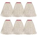 Matthew Cleaning 24oz 6Pack Cotton Floor Mop,Cotton Looped-Open String Heavy Duty String Mop Refills, Universal Headband Blend,Mop Head Replacement for Home, Industrial and Commercial Use(White)
