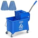 MATTHEW Cleaning Blue 22Quart Compact Mop Bucket INCL.2 Pcs Mop Head with Side Press Wringer On Wheels,Tandem Portable Floor Cleaning Wavebrake,Ideal for Household,Industrial,Restaurant,Janitorial Use