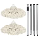 Matthew Cleaning Cotton Mop for Hardwood Floor Cleaning,Stainless Steel Spin 54" Handle w/Swivel Hang Cap for Easy Storage(2 Mop Heads w/1 Handle)-Medium