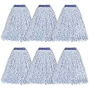 MATTHEW CLEANING Looped-Open Cotton Wet Mop 1.25'' Universal Headband Heavy Duty Commercial Mop Head Replacement for indoor and outdoor Use,Grease Stain Floor Cleaning String Mop Head Refill Pack of 6