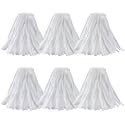 Matthew Cleaning Looped-Open Disposable Industrial Wet Mop Head 1.25'' Universal Headband Non-Woven Commercial Replacement for Indoor &amp; Outdoor Use, Floor Cleaning String Mop Refill 6 Pack