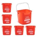 Matthew Detergent And Sanitizing Cleaning Bucket 3 Quart Plastic Pail,Set of 6 Square Containers,Built-In Spout w/Handle,Wash Rinse Sanitize Handwash Bucket for Home Office Commercial Restaurant (Red)