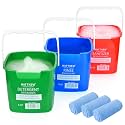 Matthew Red&amp;Green&amp;Blue Detergent and Sanitizing Cleaning Bucket 6 Quart Cleaning Pail,Set of 3 Square Containers,Built-In Spout w/Handle,Wash Rinse Sanitize Handwash Bucket,Incl.3Pcs Microfiber Cloths