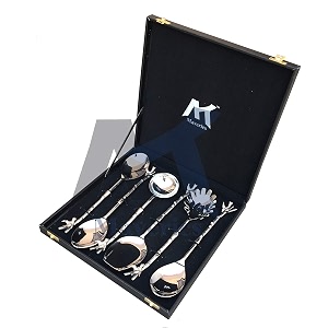maverics 6-piece brass bird design stainless steel serving spoon set in silver elegant designer spoons with black gift box