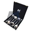Maverics 6-Piece Brass Bird Design Stainless Steel Serving Spoon Set in Silver. Elegant Designer Spoons with Black Gift Box