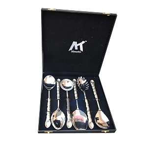 maverics 6-piece stainless steel serving spoon set for dining amp kitchen - elegant silver with aluminium handle - ideal for dining table - comes in black gift box