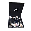 Maverics 6-Piece Stainless Steel Serving Spoon Set for Dining &amp; Kitchen - Elegant Silver with Aluminium Handle - Ideal for Dining Table - Comes in Black Gift Box