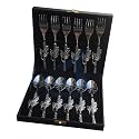 Maverics Aluminium Leaf Handle Design 6 Serving Spoon and 6 Serving Fork Set of 12 PCs Cutlery Set