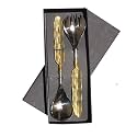 Maverics Lead-Free Brass Leaf Serving Spoon &amp; Fork Set (2 Pieces), Elegant Brass Serving Set for Kitchen &amp; Dining, Ideal for Gifting, Parties &amp; Home Use
